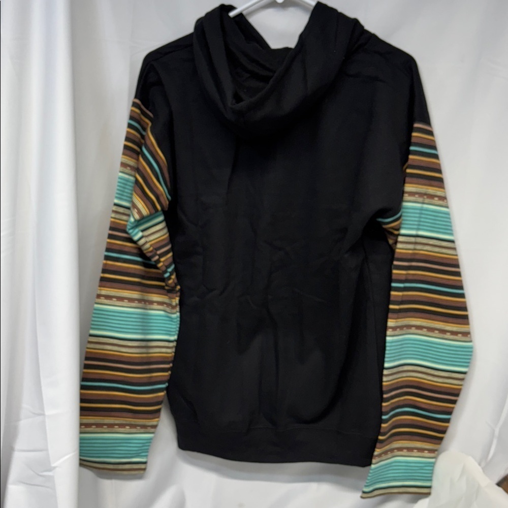 Yellowstone Black mid zip up Hoodie with Striped long Sleeves small - Picture 6 of 11